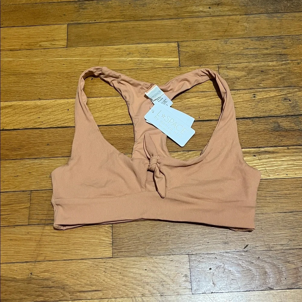 L*Space The Ribbed Tara Bikini Top in Cinnamon Tan, size Large
